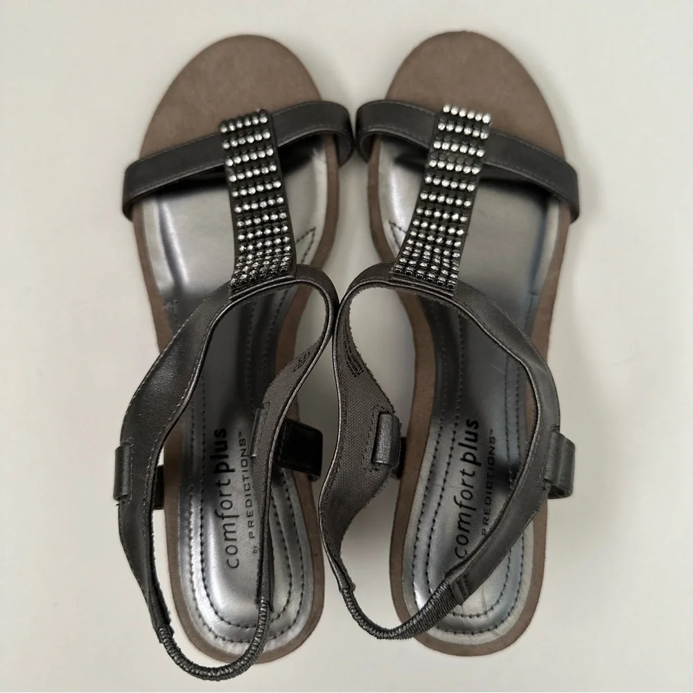 Comfort Plus Rhinestone Detail Silver Dressy Special Occasion Wedges Size 5W